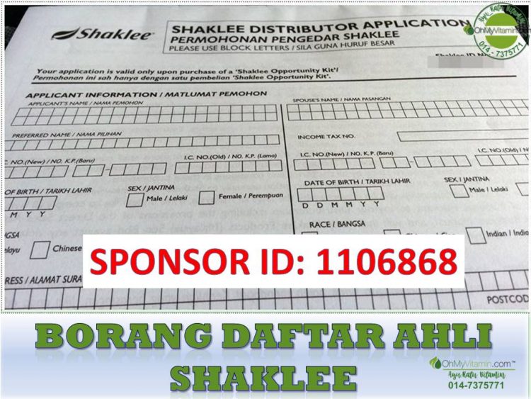 BORANG DAFTAR AHLI SHAKLEE
