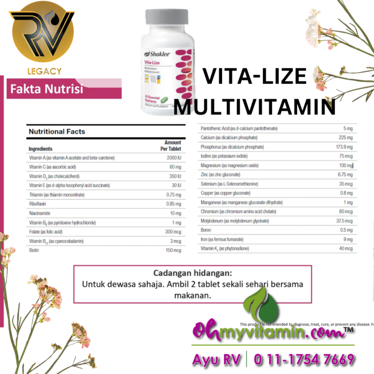 FAKTA NUTRISI DALAM VITA-LIZE MULTIVITAMIN SHAKLEE