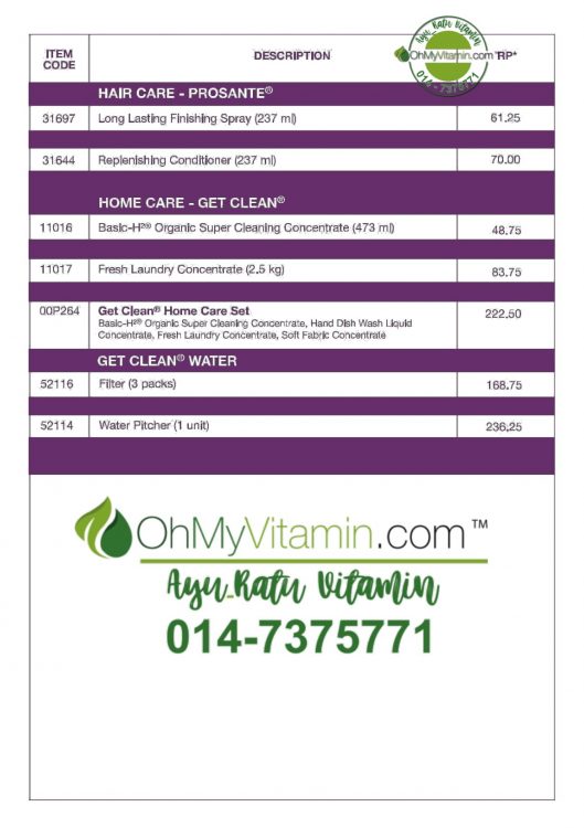 SENARAI HARGA RETAIL SHAKLEE 2018